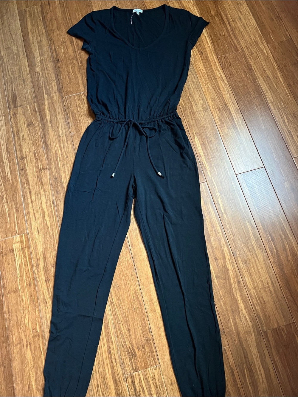 Splendid Black Short-Sleeve Drawstring Waist Jumpsuit